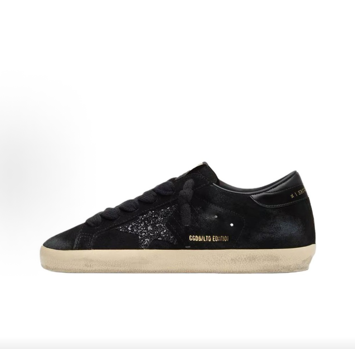 Golden Goose Super-Star Ltd Women's Black Low-Top Sneakers – Round Toe, Lace-Up, Glitter Star, Leather Heel Tab