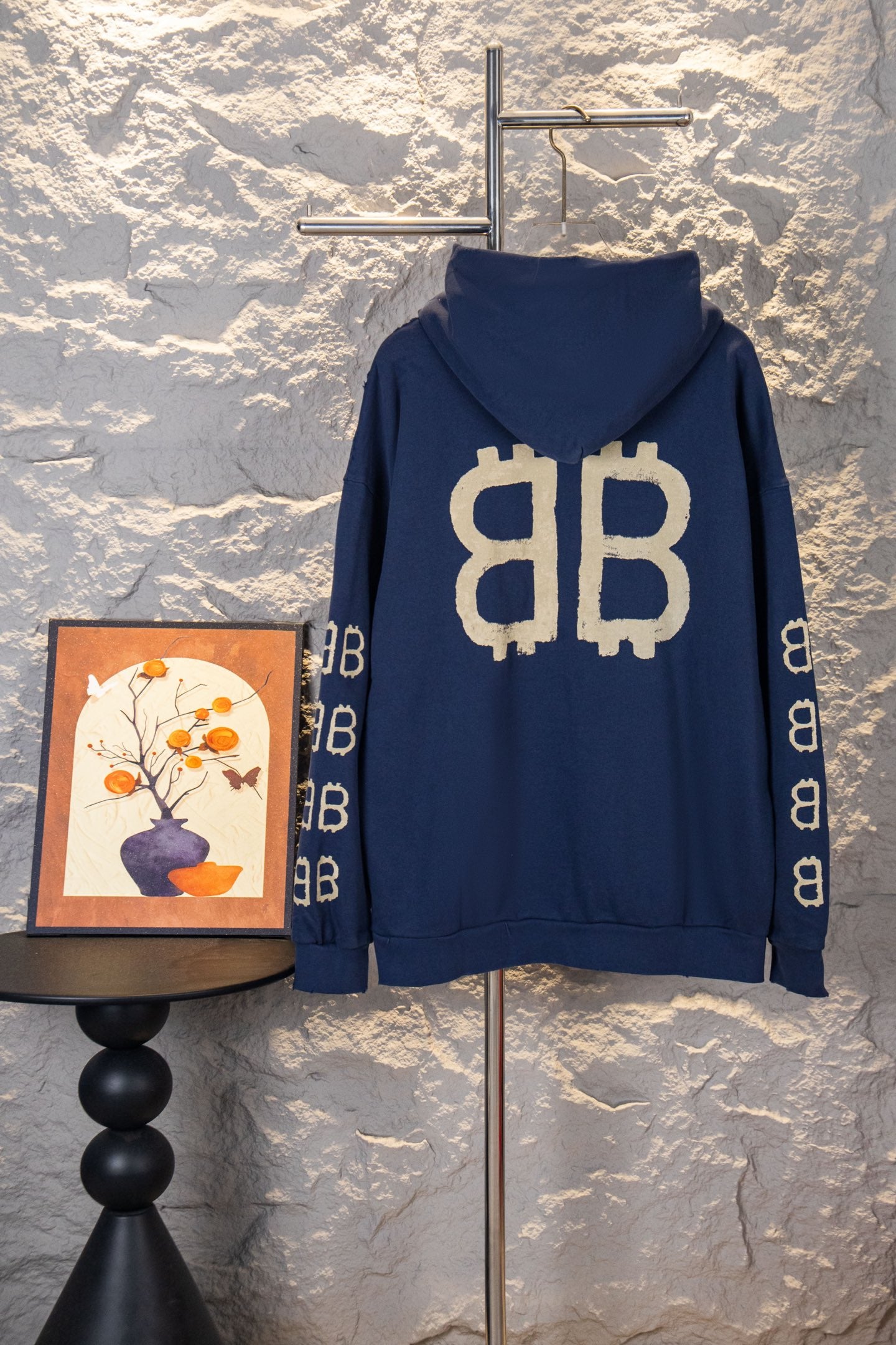 Balenciaga Mud-Dyed Double-B Hand-Painted Graffiti Hoodie