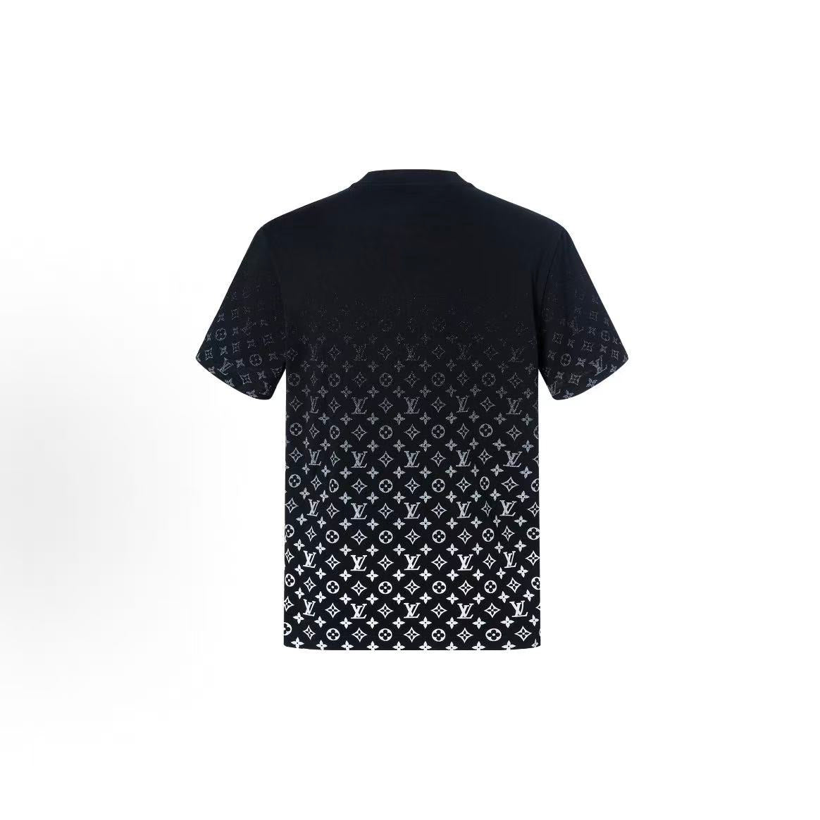 LOUIS VUITTON T-shirt with full logo print, gradient round-neck short sleeve, men's style, black color
