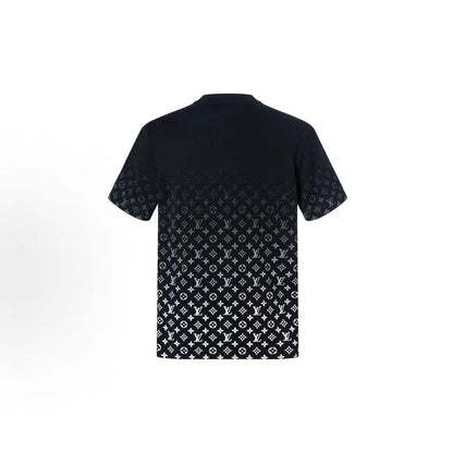 LOUIS VUITTON T-shirt with full logo print, gradient round-neck short sleeve, men's style, black color