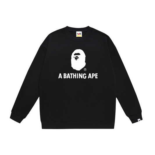 A Bathing Ape Youth Casual Logo Print Hoodie Black