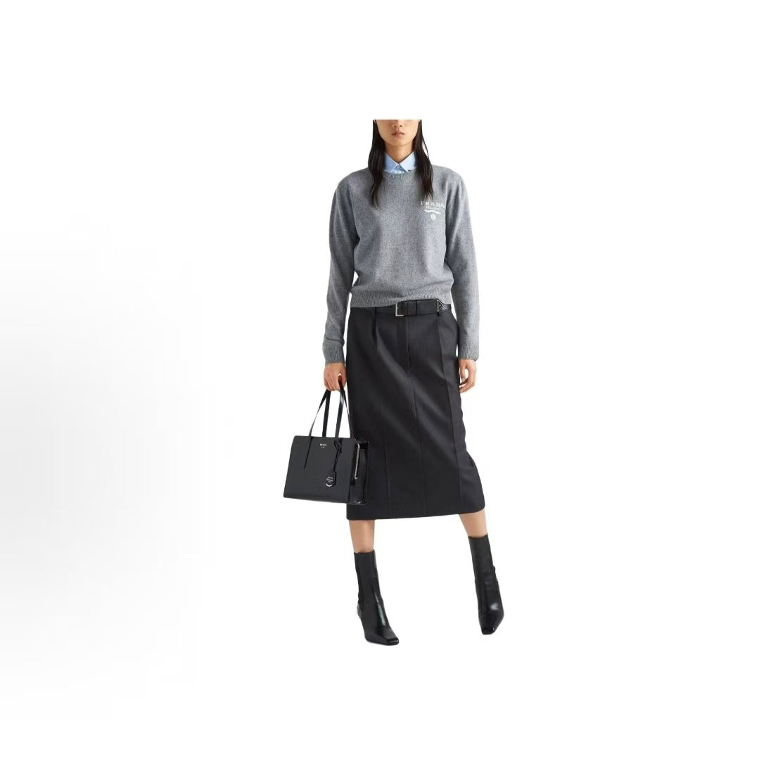 PRADA Prada FW23 Cashmere and Silk Printed Round-neck Long-sleeved Sweater for Women in Gray