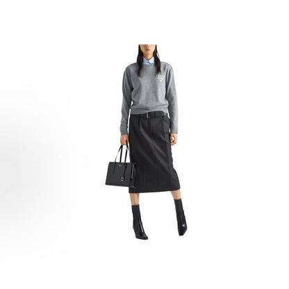 PRADA Prada FW23 Cashmere and Silk Printed Round-neck Long-sleeved Sweater for Women in Gray