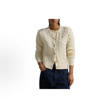 Ralph Lauren Chinese Valentine's Day Collection FW24 Solid-color Small Spikes Embroidered Round-neck Single-button Long-sleeved Sweater Short-Sleeve Form-fitting Women's White
