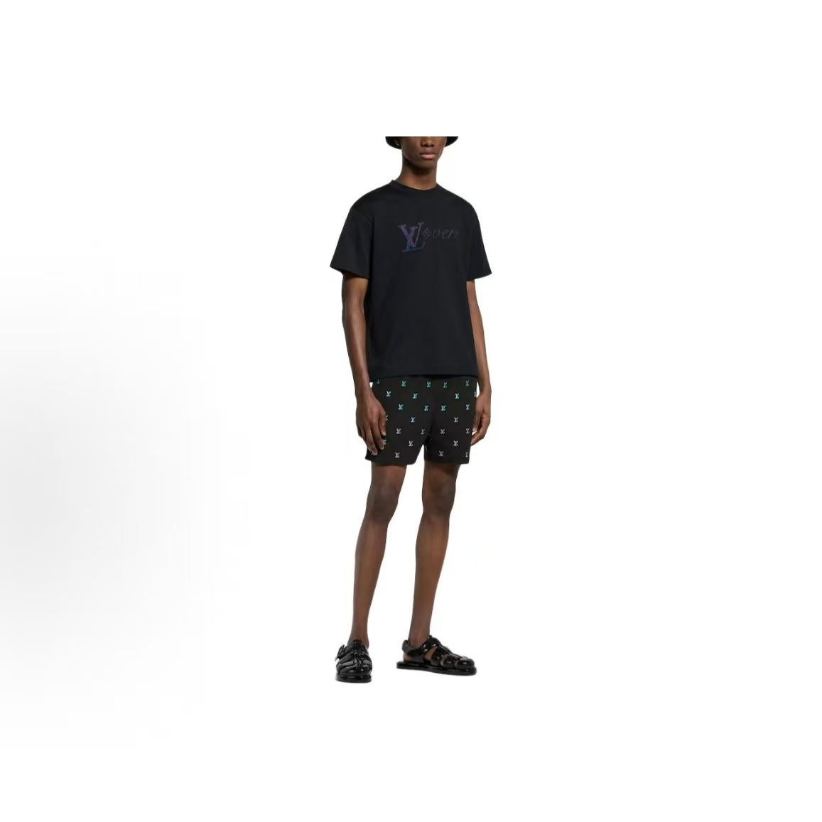 LOUIS VUITTON SS25 Spring Men's Collection Logo Letter Round-neck Short-sleeved T-shirt for Men - Black