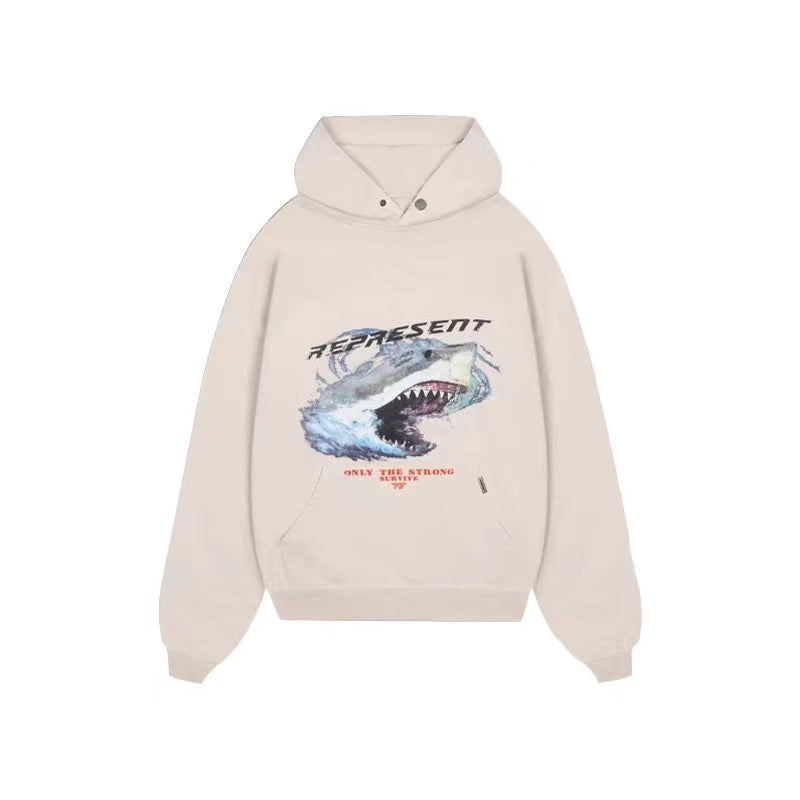 REPRESENT SHARK AVATAR LETTER PRINT HOODIE BEIGE