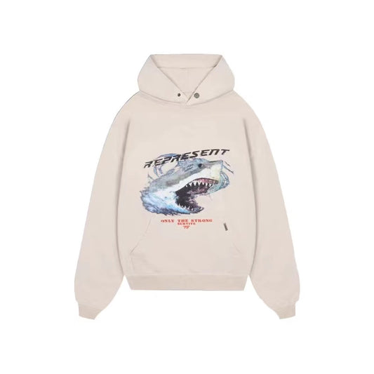 REPRESENT SHARK AVATAR LETTER PRINT HOODIE BEIGE