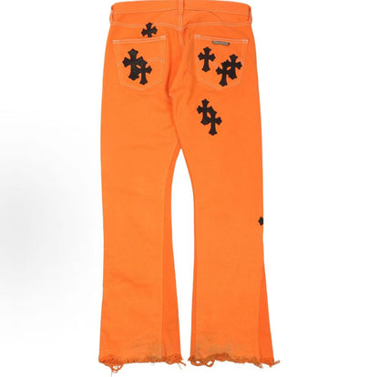 Chrome Hearts cross patch mid waist fit jeans for both men and women