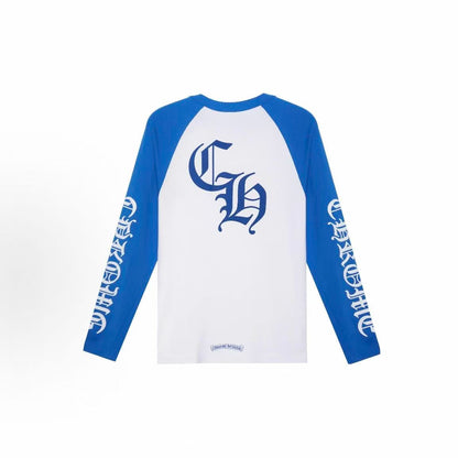 Chrome Hearts CH Round-neck Pullover Long-sleeved T-shirt - Men's and Women's style - Blue and White