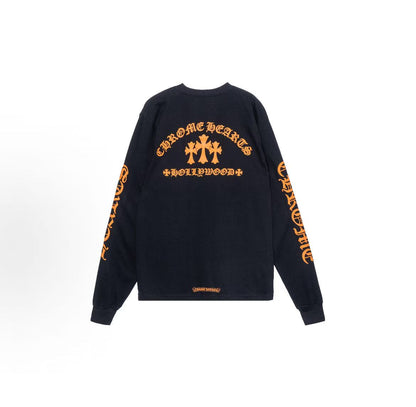 Chrome Hearts Hollywood City Limited Edition Alphabet Cross Print Round Neck Long Sleeve T-Shirt for Men, Black