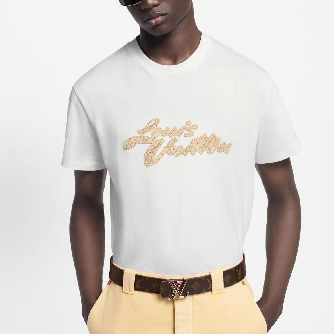 LOUIS VUITTON FW25 Autumn-Winter Men's Collection - Solid Embroidered Short-Sleeved T-Shirt for Men