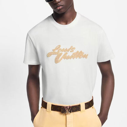LOUIS VUITTON FW25 Autumn-Winter Men's Collection - Solid Embroidered Short-Sleeved T-Shirt for Men