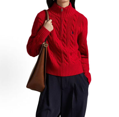 Ralph Lauren Autumn Half-Zip Long-Sleeved Pullover Sweater Standard Fit Women's Red