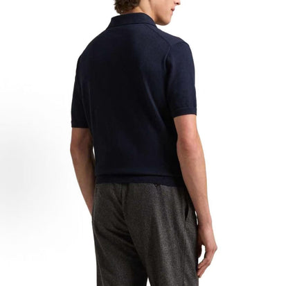 Ralph Lauren FW25 Cotton Buttoned Fine Knit Short-Sleeved Polo Shirt - Standard Fit - Men's - Hunter Navy Blue