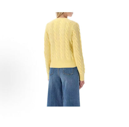 Ralph Lauren FW22 Solid Color Round Neck Single-Button Wool Sweater - Cashmere Sweater - Women's - Yellow