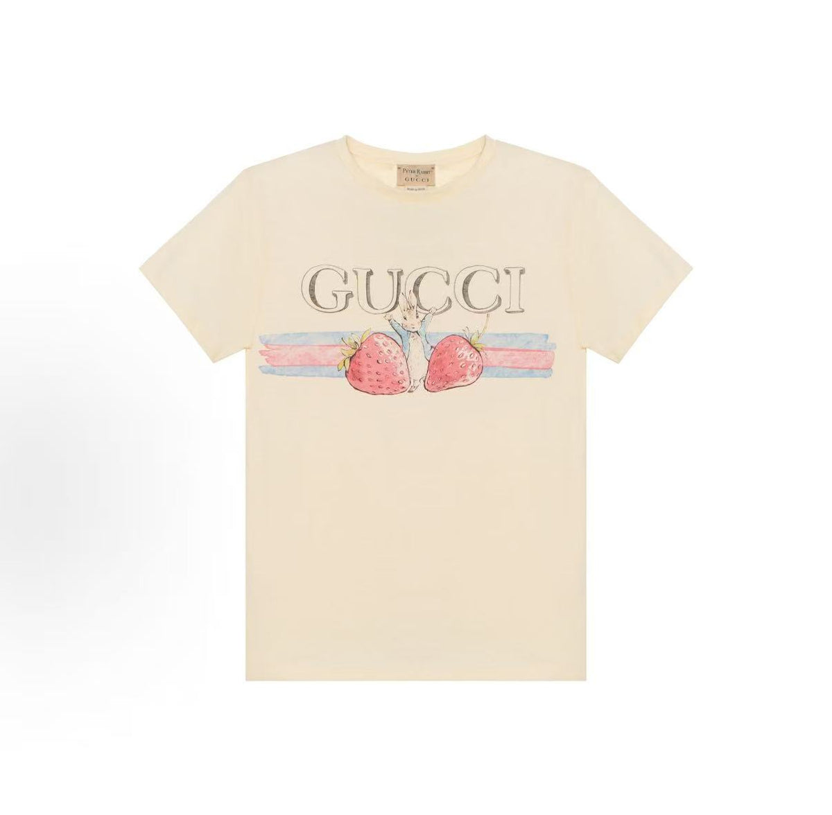 GUCCI Gucci Peter Rabbit/Beetle Bunny T-shirt SS24 Cartoon Letter Logo Pattern Short Sleeve White Color Children's Style