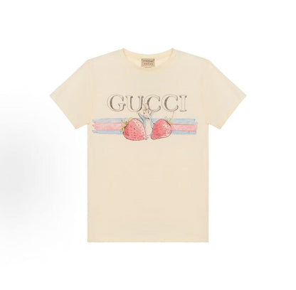 GUCCI Gucci Peter Rabbit/Beetle Bunny T-shirt SS24 Cartoon Letter Logo Pattern Short Sleeve White Color Children's Style