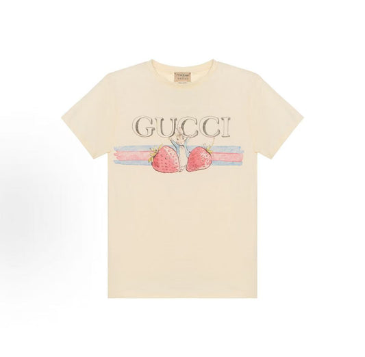 GUCCI Gucci Peter Rabbit/Beetle Bunny T-shirt SS24 Cartoon Letter Logo Pattern Short Sleeve White Color Children's Style