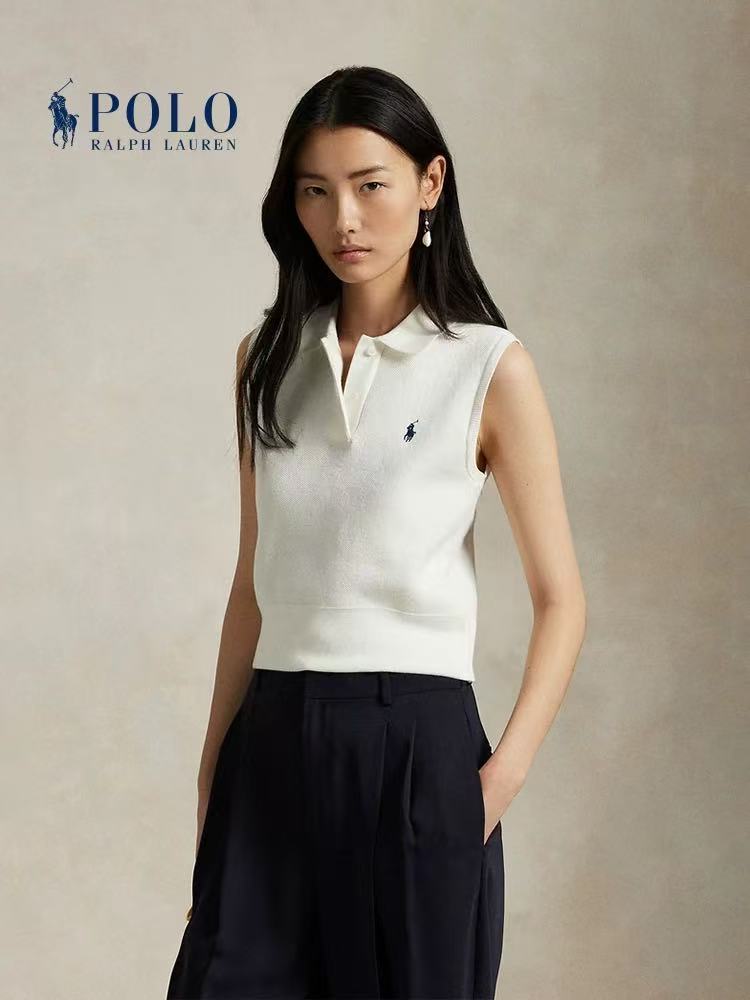 Ralph Lauren SS25 Short-Sleeved Knitted Sleeveless Polo Shirt - Women's - White