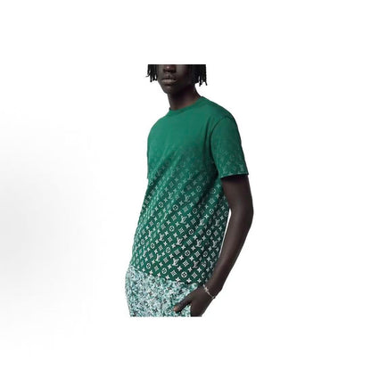 LOUIS VUITTON FW23 Logo All-Over Print Round Neck Short Sleeve T-Shirt for Men, Green
