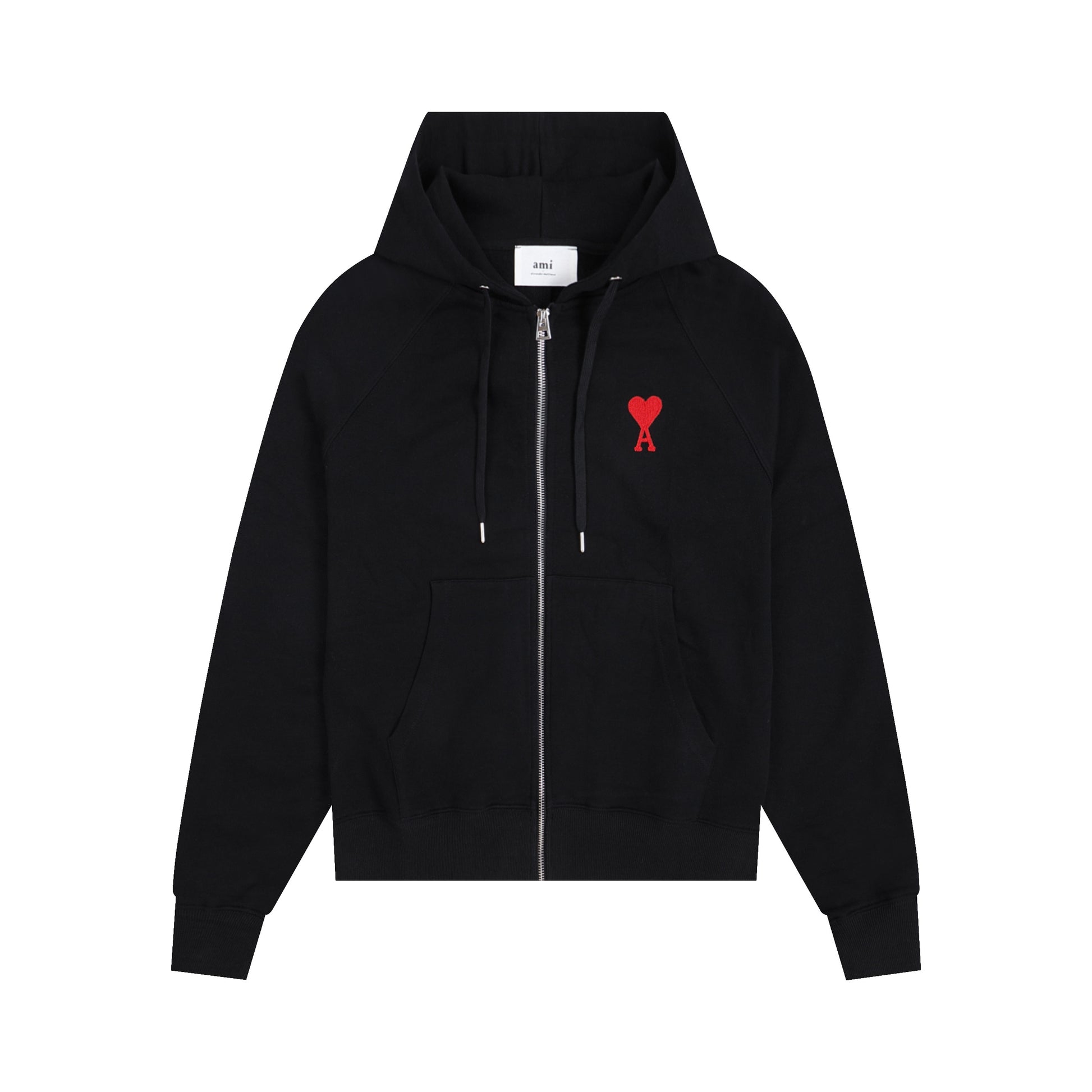 AMI Classic Zipper Logo Hooded Sweater Black