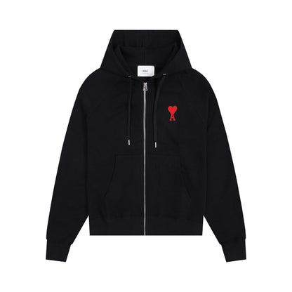 AMI Classic Zipper Logo Hooded Sweater Black