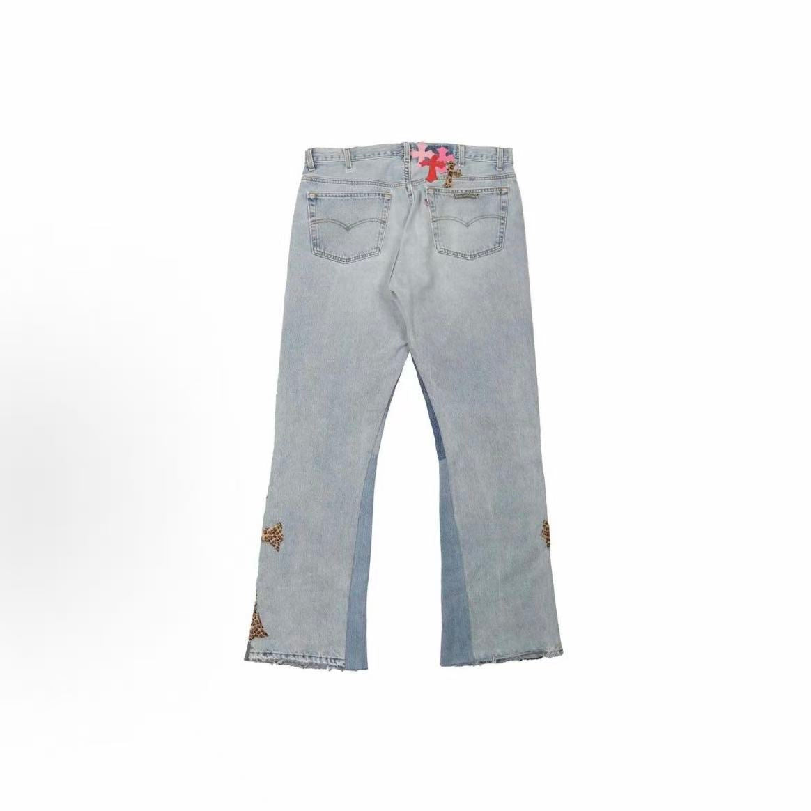 Chrome Hearts SS23 Cross Patch Zipper Straight leg Jeans Men's Blue
