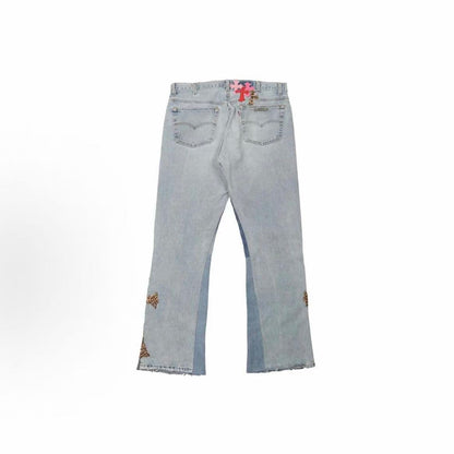 Chrome Hearts SS23 Cross Patch Zipper Straight leg Jeans Men's Blue