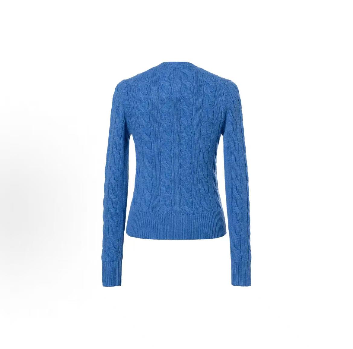 Ralph Lauren Solid-color Round-neck Short Sleeve Single-Button Long-Sleeved Sweater Standard Fit Women's Blue
