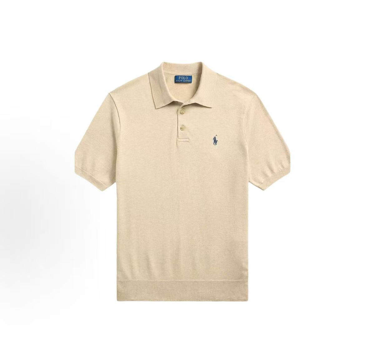 Ralph Lauren SS25 Solid Color Small Spikes Embroidery Straight-Tee Pullover Shirt for Men in Khaki Color