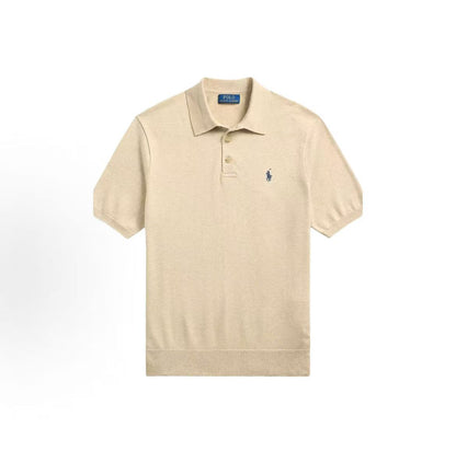 Ralph Lauren SS25 Solid Color Small Spikes Embroidery Straight-Tee Pullover Shirt for Men in Khaki Color