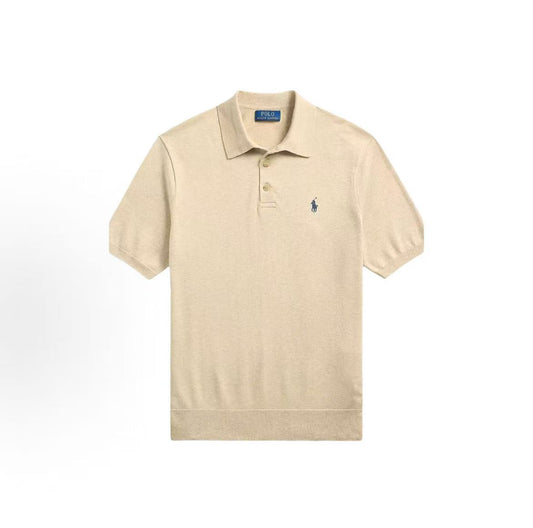 Ralph Lauren SS25 Solid Color Small Spikes Embroidery Straight-Tee Pullover Shirt for Men in Khaki Color