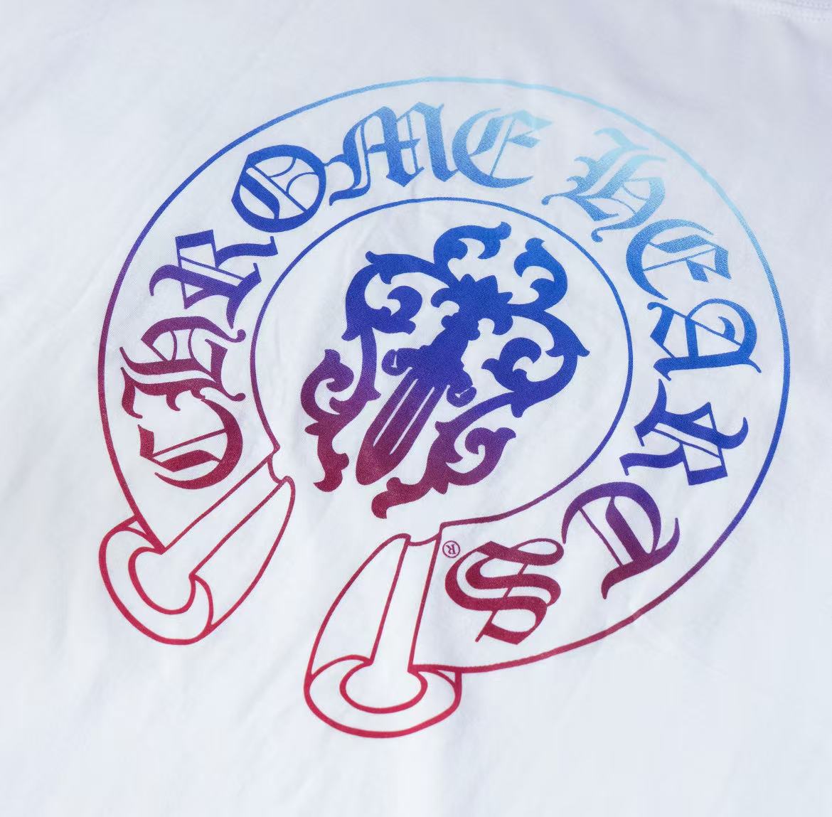 Chrome Hearts Color Gradient Horse Hoof Sleeve Roll-Up Short-Sleeve T-shirt (for both men and women) White