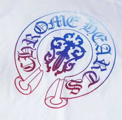 Chrome Hearts Color Gradient Horse Hoof Sleeve Roll-Up Short-Sleeve T-shirt (for both men and women) White