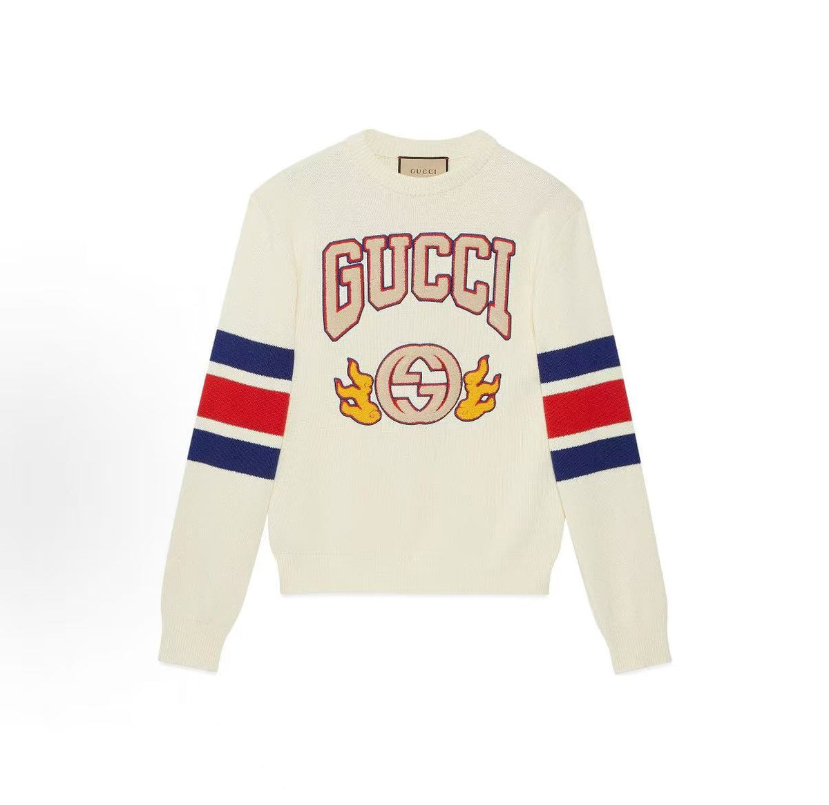 GUCCI - Chinese New Year SS24 - Letter Logo Striped Embroidered Round-neck Long-sleeved Knit Shirt for Men - Ivory White