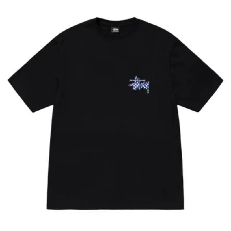 STUSSY PLAID LOGO TEE BLACK