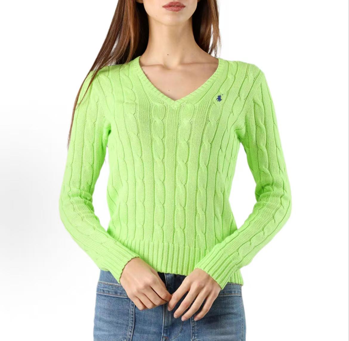 Ralph Lauren SS26 Striped Knotted Solid Color Small Quilted Embroidery Knit Shirt Standard Fit Women's Style