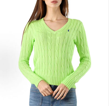 Ralph Lauren SS26 Striped Knotted Solid Color Small Quilted Embroidery Knit Shirt Standard Fit Women's Style