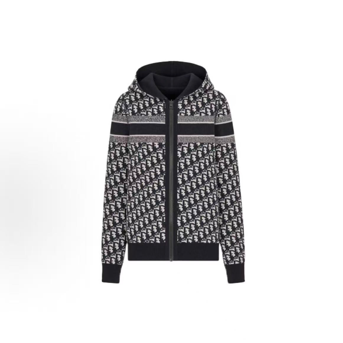 DIOR (Dior) ESSENTIAL ALPS Limited Edition Women's Collection Oblique Print Double-Sided Wearable Hooded Zip Pullover Women's Item Navy Blue
