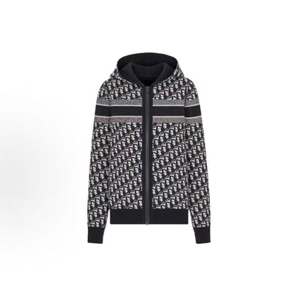 DIOR (Dior) ESSENTIAL ALPS Limited Edition Women's Collection Oblique Print Double-Sided Wearable Hooded Zip Pullover Women's Item Navy Blue