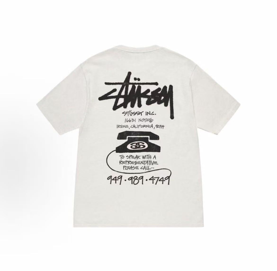 Stussy FW23 OLD PHONE TEE - PIGMENT DYE - Round-neck short-sleeved T-shirt. The same style for both men and women.