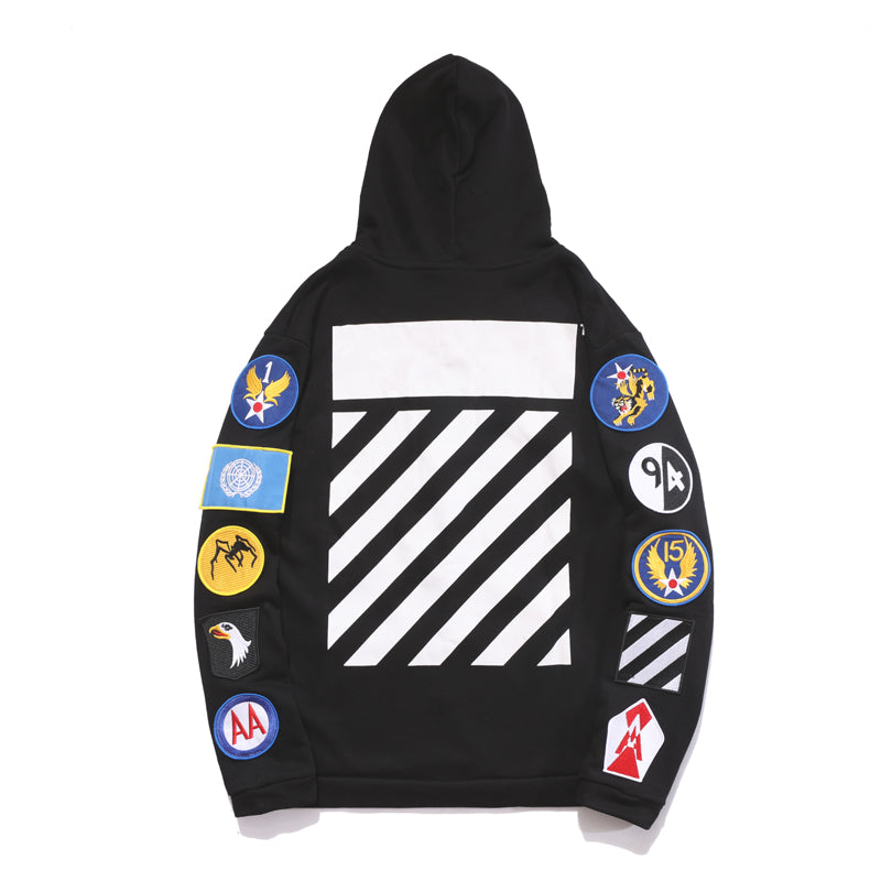 Off-White stripe badge zipper hooded cardigan sweatshirt black