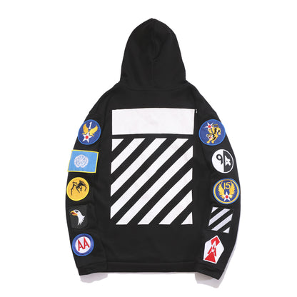 Off-White stripe badge zipper hooded cardigan sweatshirt black