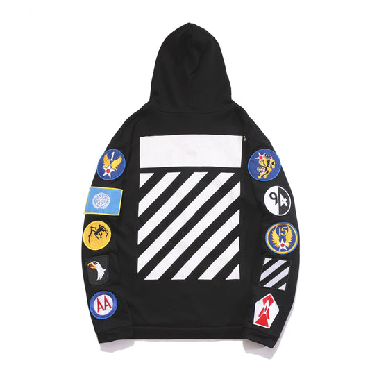Off-White stripe badge zipper hooded cardigan sweatshirt black