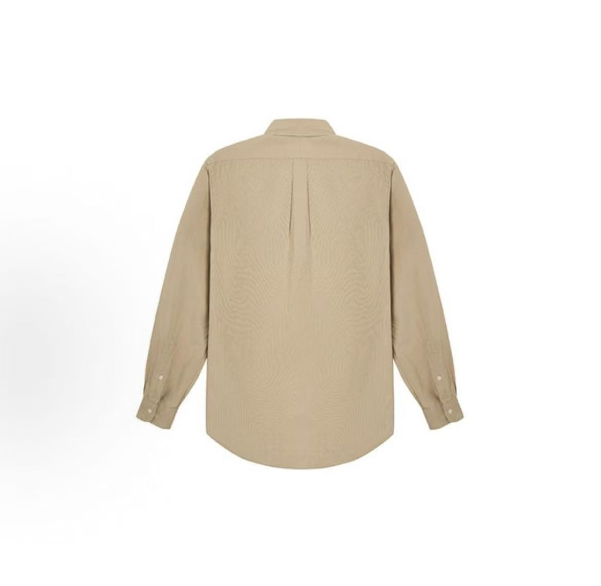 Ralph Lauren SS20 Logo Embroidered Oxford Blouse with Long Sleeves, Wavy Hair, Men's Style, Brownish-Tan