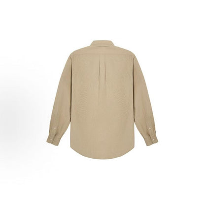 Ralph Lauren SS20 Logo Embroidered Oxford Blouse with Long Sleeves, Wavy Hair, Men's Style, Brownish-Tan