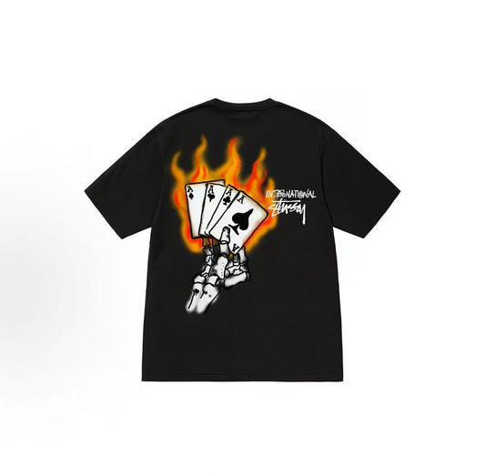 Stussy FW22 Poker-Dyed Short-Sleeved American Retro T-Shirt for Men
