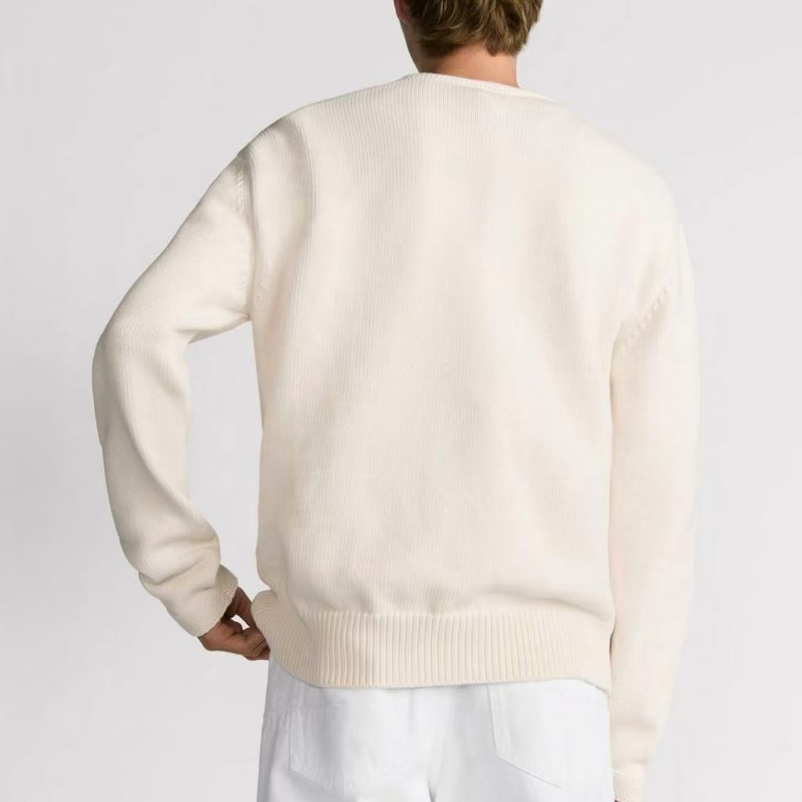 DIOR Dior Spring/Summer 2025 Collection - Dior and Hylington Nel Summer Men's Wear Collection - Long Sleeve Knit Shirt for Men - White with Logo Letter Embroidery