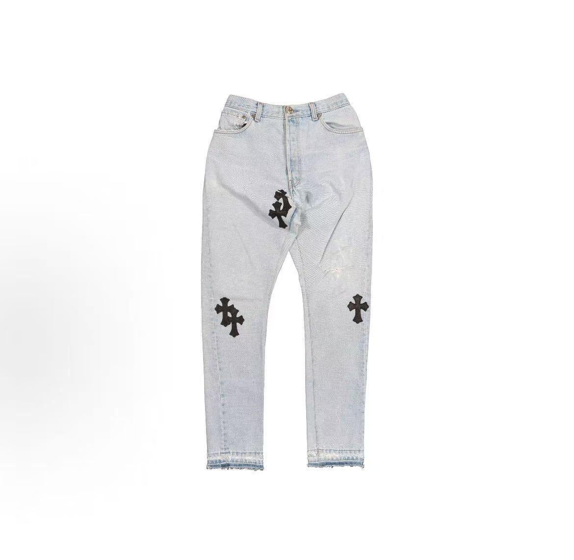 Chrome Hearts × Levi's Solid Cross-Striped Cotton Denim Pants - for both men and women alike