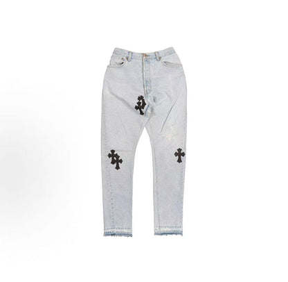 Chrome Hearts × Levi's Solid Cross-Striped Cotton Denim Pants - for both men and women alike